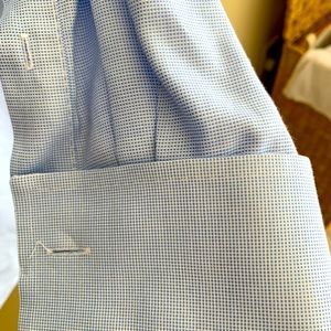 Jos A Bank dress shirt, blue white checked, cuffed